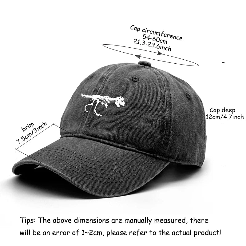 Skeleton Dinosaur Print Retro Adjustable Baseball Cap
