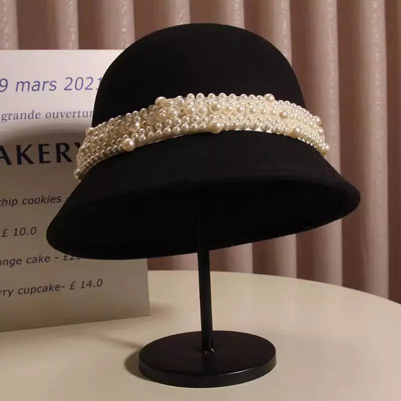 French Retro Pearl Elegant Winter Bucket Hat