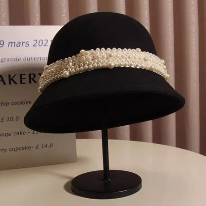 French Retro Pearl Elegant Winter Bucket Hat