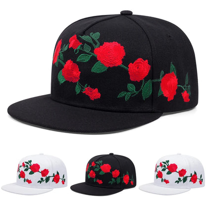 Rose Embroidered Flat Edge Baseball Cap