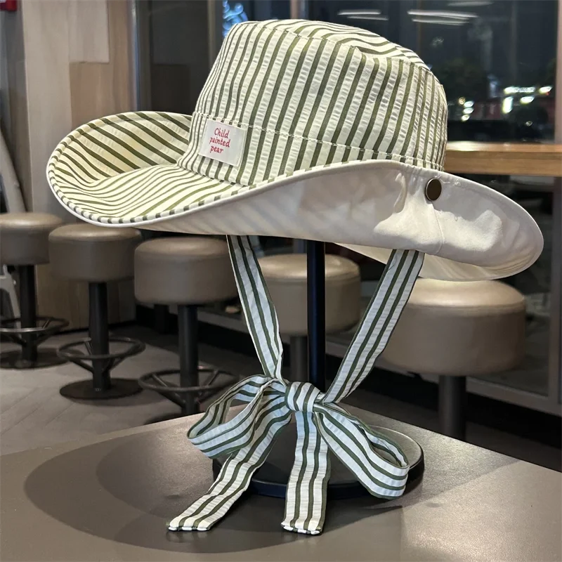 Reversible Striped Large Brim Bucket Hat