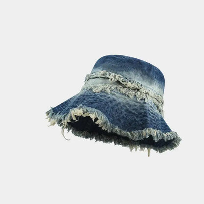 Vintage Denim Patchwork Distressed Bucket Hat