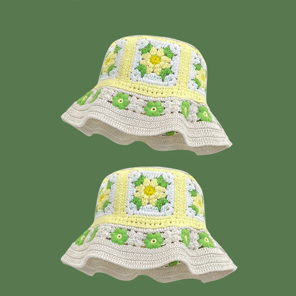 Colorful Handmade Flower Plush Knitted Bucket Hat
