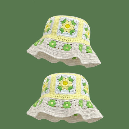Colorful Handmade Flower Plush Knitted Bucket Hat