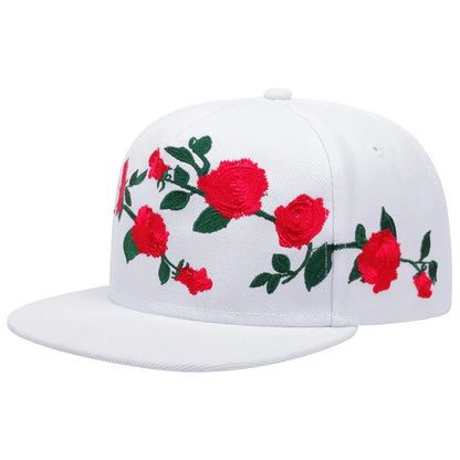 Rose Embroidered Flat Edge Baseball Cap