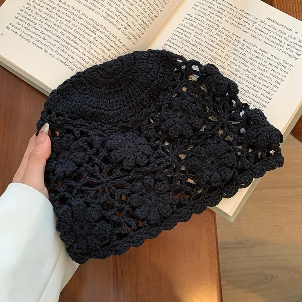 Sweet Y2K Crochet Flower Knit Bucket Hat