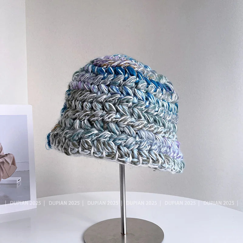 Dopamine Color Coarse Wool Knitted Winter Bucket Hat