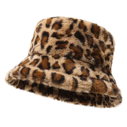 Cow Print Faux Fur Bucket Hat