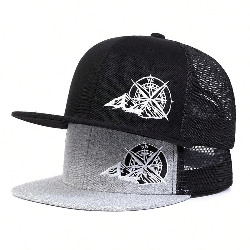 Compass Mountain Embroidery Hip Hop Snapback Cap