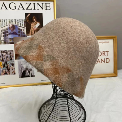Thick Wool Plaid Edge Winter Bucket Hat