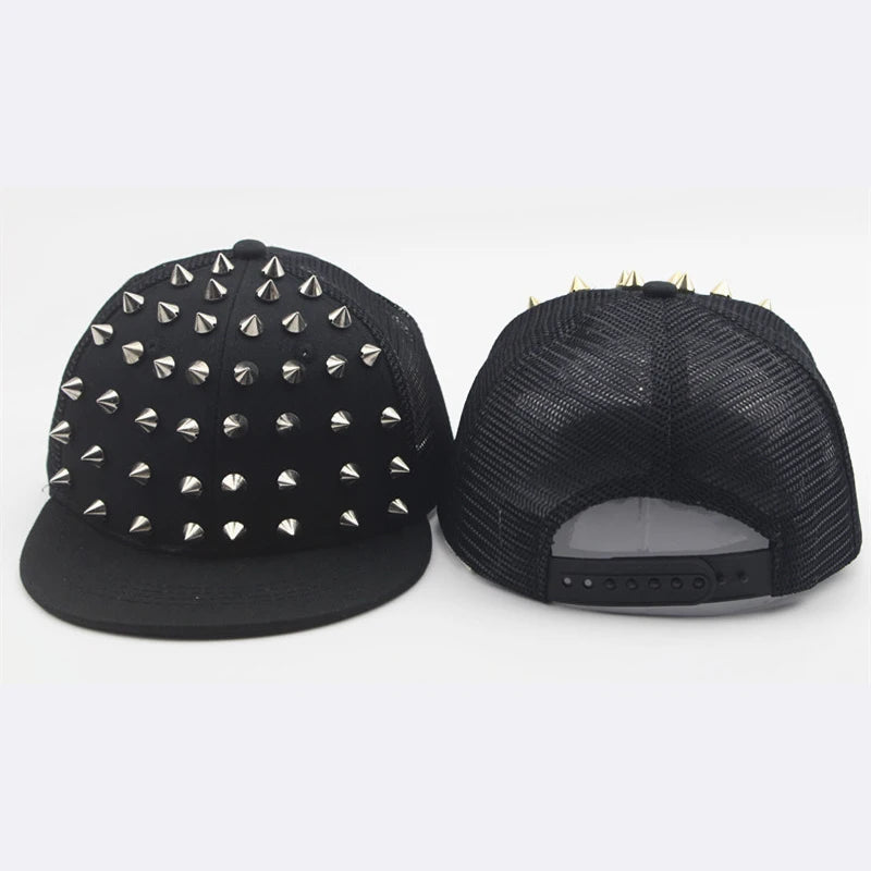Unisex Rivet Punk Rock Flat Brim Snapback Cap