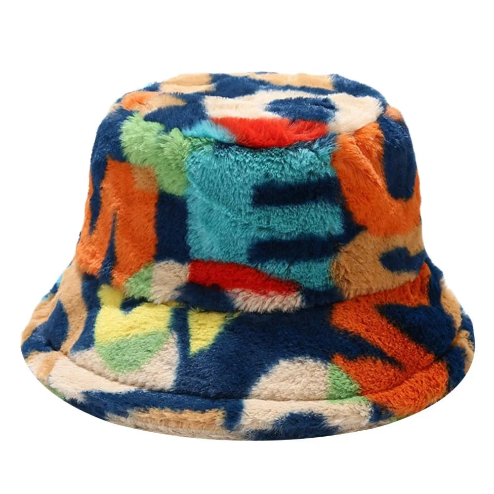 Winter Fluffy Fur Thickened Windproof Warm Bucket Hat Women Men