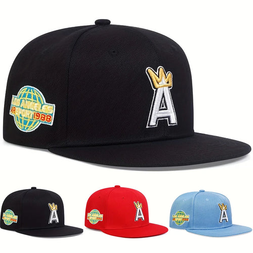 A Letter Crown Embroidery Snapback Cap