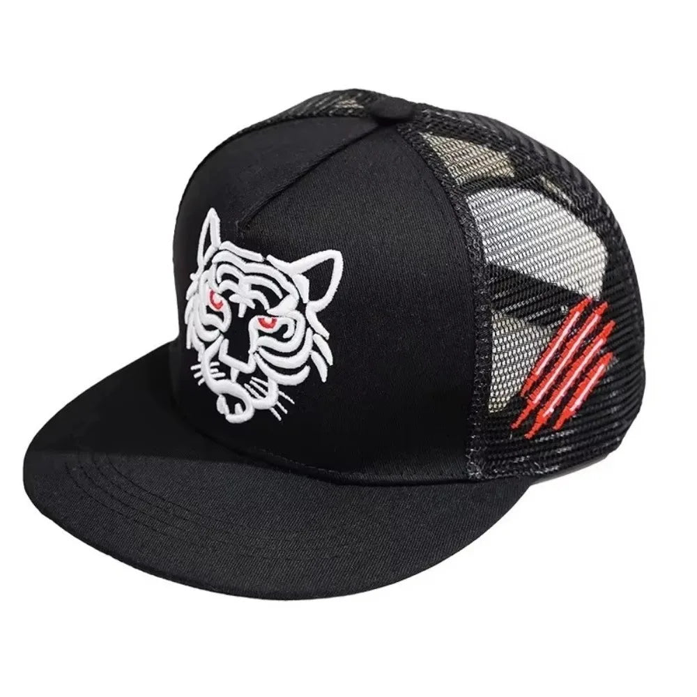 Tiger Embroidery Mesh Breathable Snapback Cap