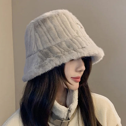 Korean Lamb Faux Fur Winter Bucket Hat