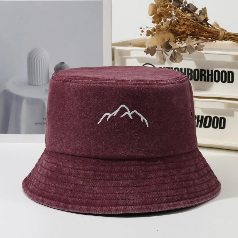 Hot Vintage Washed Mountain Logo Bucket Hat