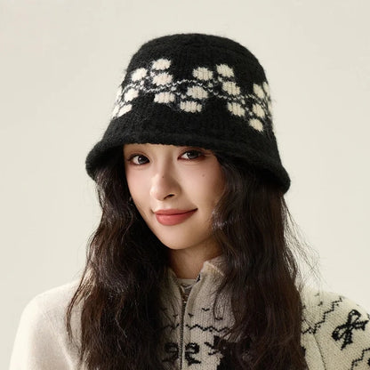 Jacquard Knit Winter Face Cover Bucket Hat