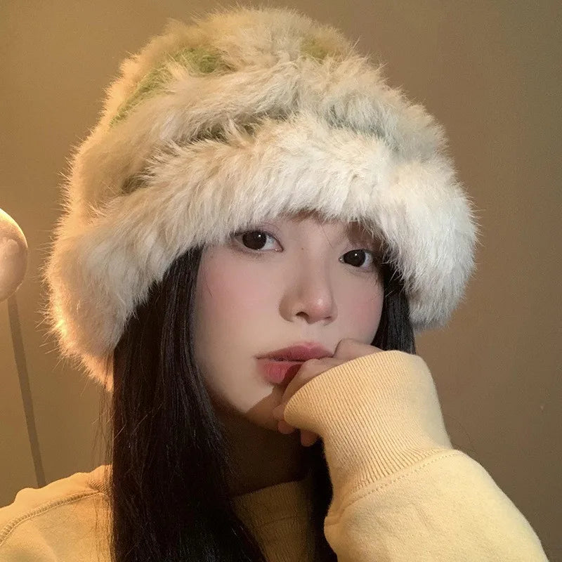 Colorful Rabbit Fur Winter Bucket Hat