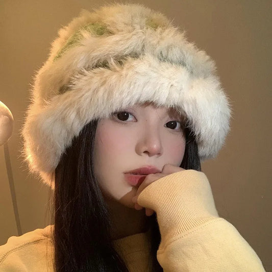 Colorful Rabbit Fur Winter Bucket Hat
