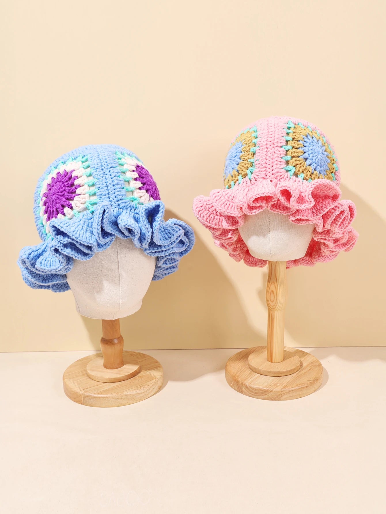 Retro Flower Patchwork Crochet Bucket Hat