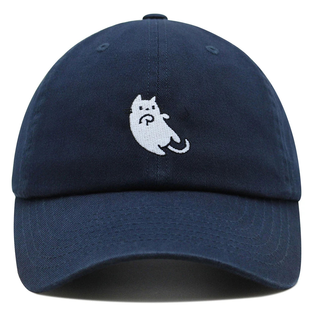 White Cat Kawaii Embroidered Adjustable Baseball Cap