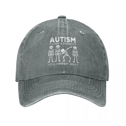 Skeleton Dabbing Autism Distressed Denim Baseball Cap
