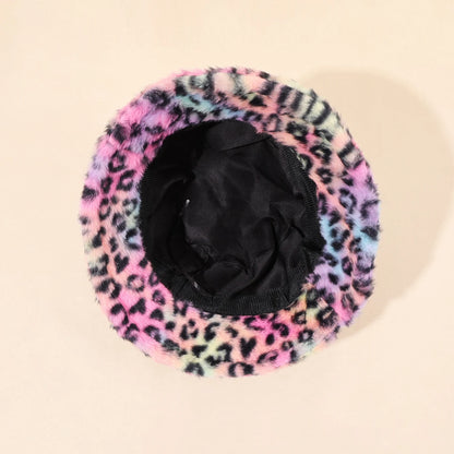 Leopard Print Thick Fleece Winter Bucket Hat
