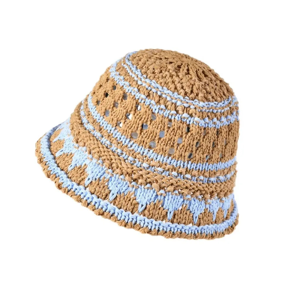Casual Striped Hollow Breathable Foldable Travel Bucket Hat