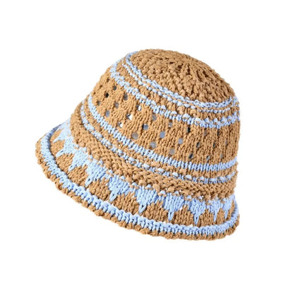 Casual Striped Hollow Breathable Foldable Travel Bucket Hat