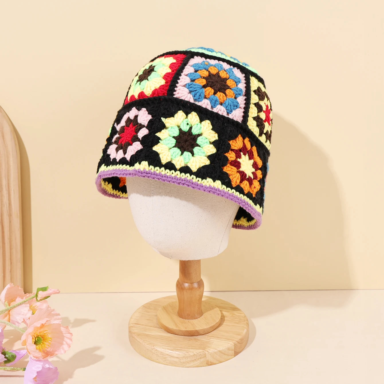 Hollow Flower Knitted Fisherman Hat Women Autumn Winter