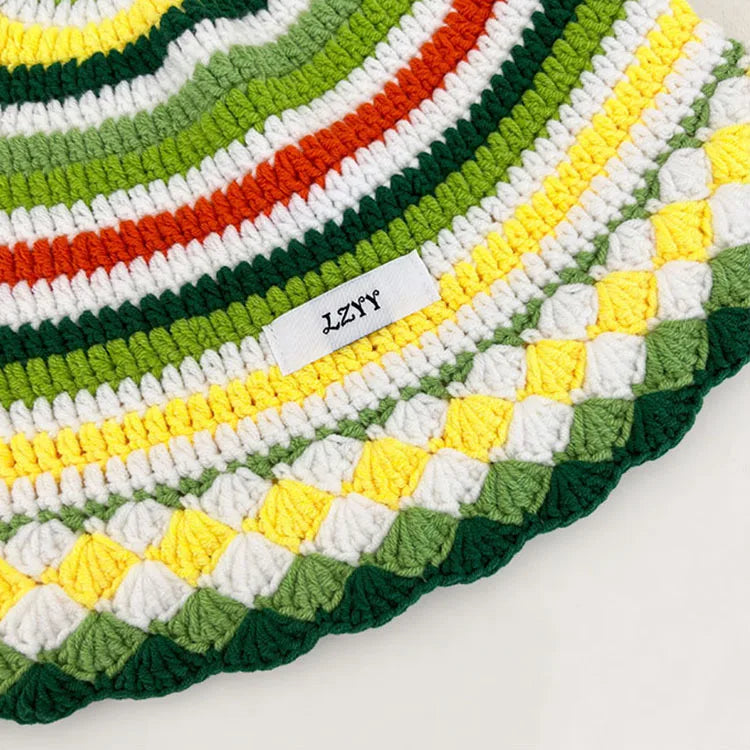Korean Color Block Striped Knitted Fisherman Bucket Hat