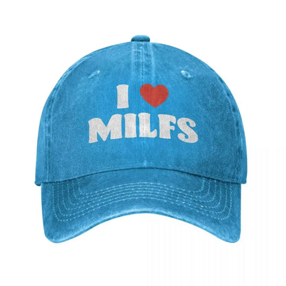I Love Milfs Distressed Denim Baseball Cap