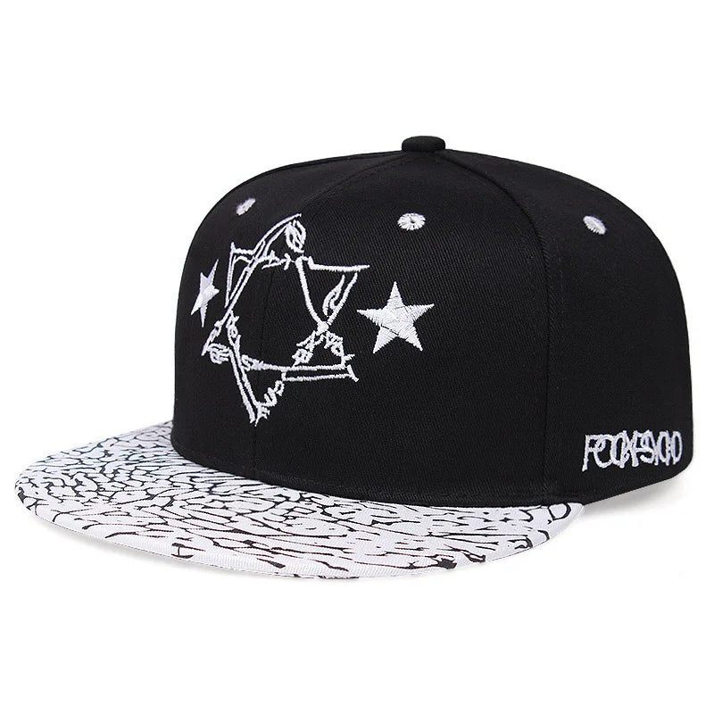 Star Embroidery Flat Brim Hip Hop Cap