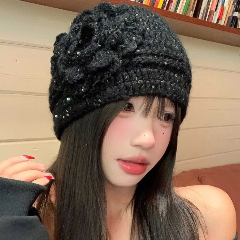 3D Flower Knitted Winter Kids Bucket Hat
