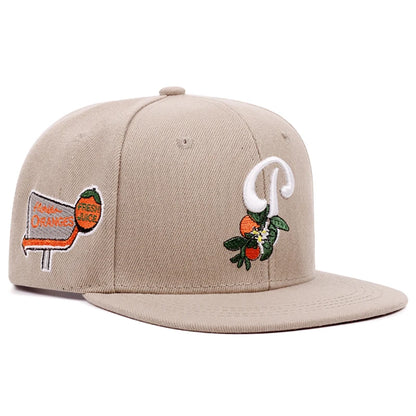 P Leaf Fruit Embroidered Flat Brim Baseball Hat