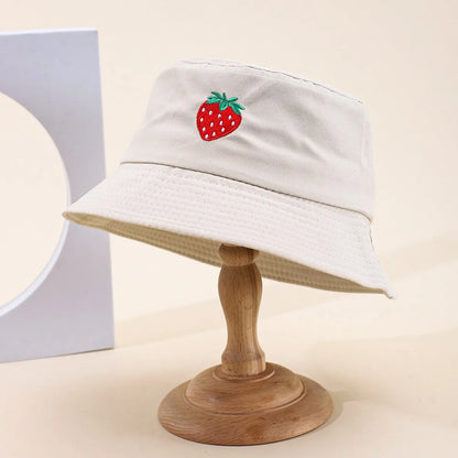 Cute Strawberry Embroidered Summer Bucket Hat