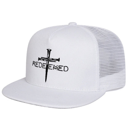 Redeemed Cross Embroidered Mesh Hip Hop Snapback Cap
