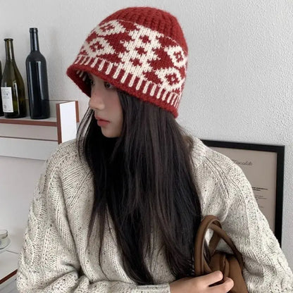 Oversize Retro Wool Knitted Winter Bucket Hat