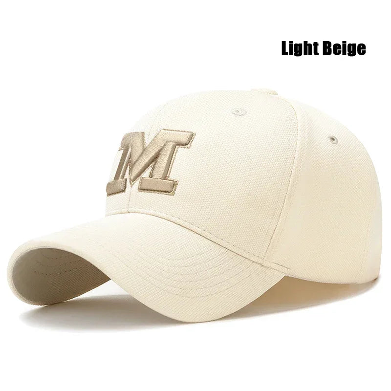 M Letter Gold Embroidery Premium Baseball Cap