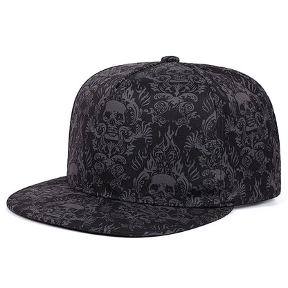 Full Skull Print Flat Brim Snapback Cap