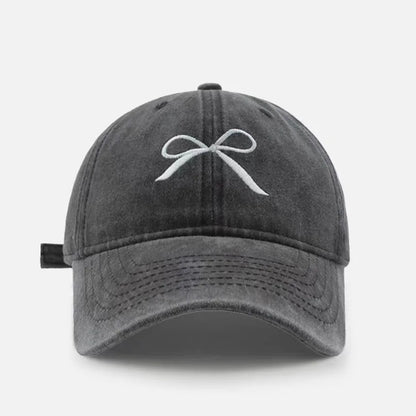 Women Bow Embroidered Washed Baseball Cap
