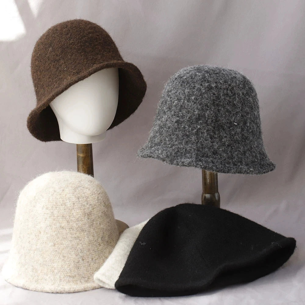 Wool Knit Cashmere Winter Bucket Hat