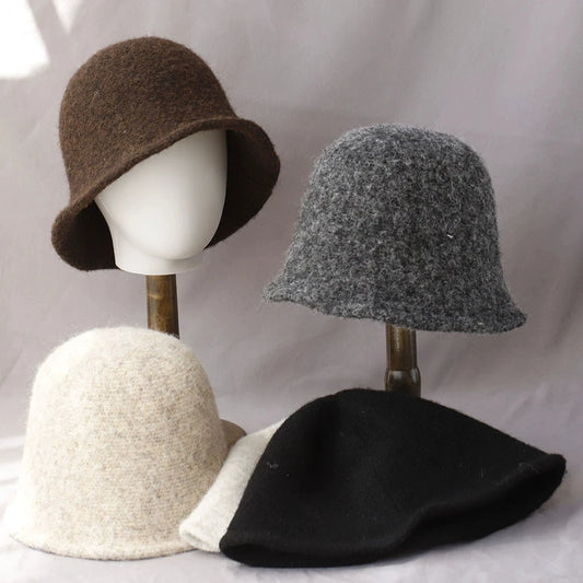 Wool Knit Cashmere Winter Bucket Hat
