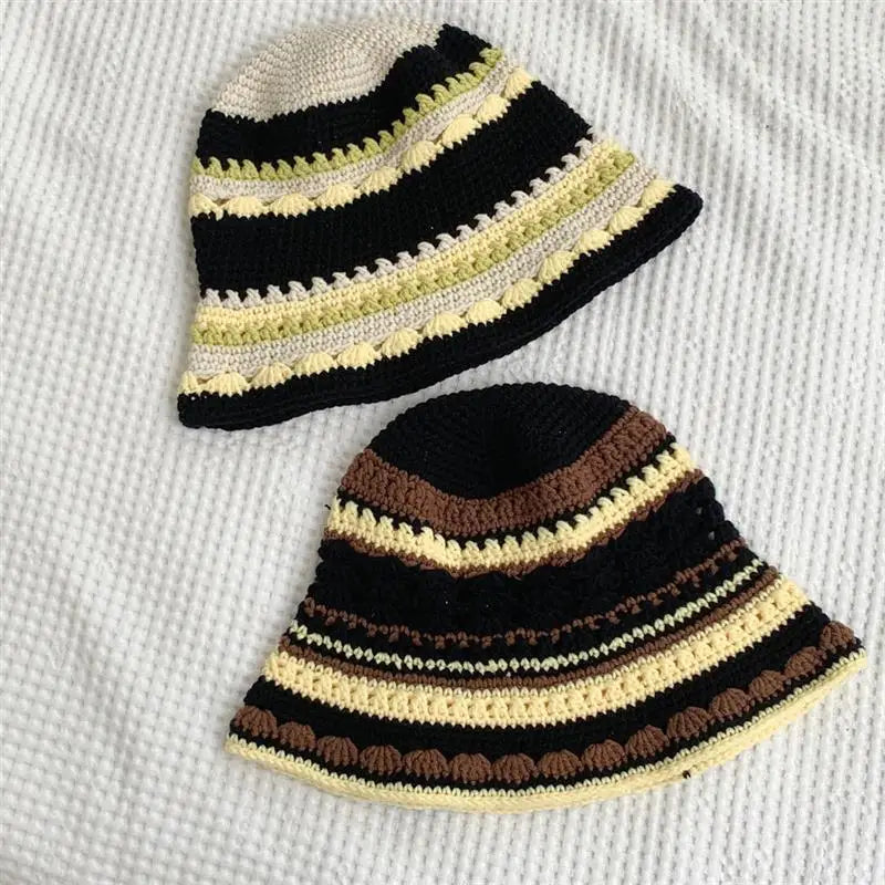 Handmade Striped Breathable Knit Bucket Hat