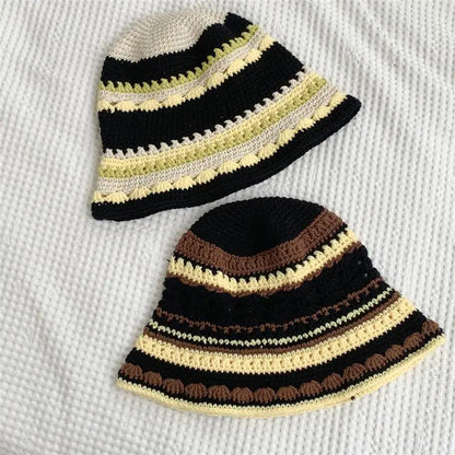 Handmade Striped Breathable Knit Bucket Hat