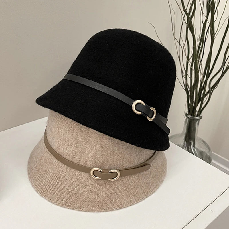 Wool Cashmere Winter Bucket Hat Unisex Warm Fishing Cap