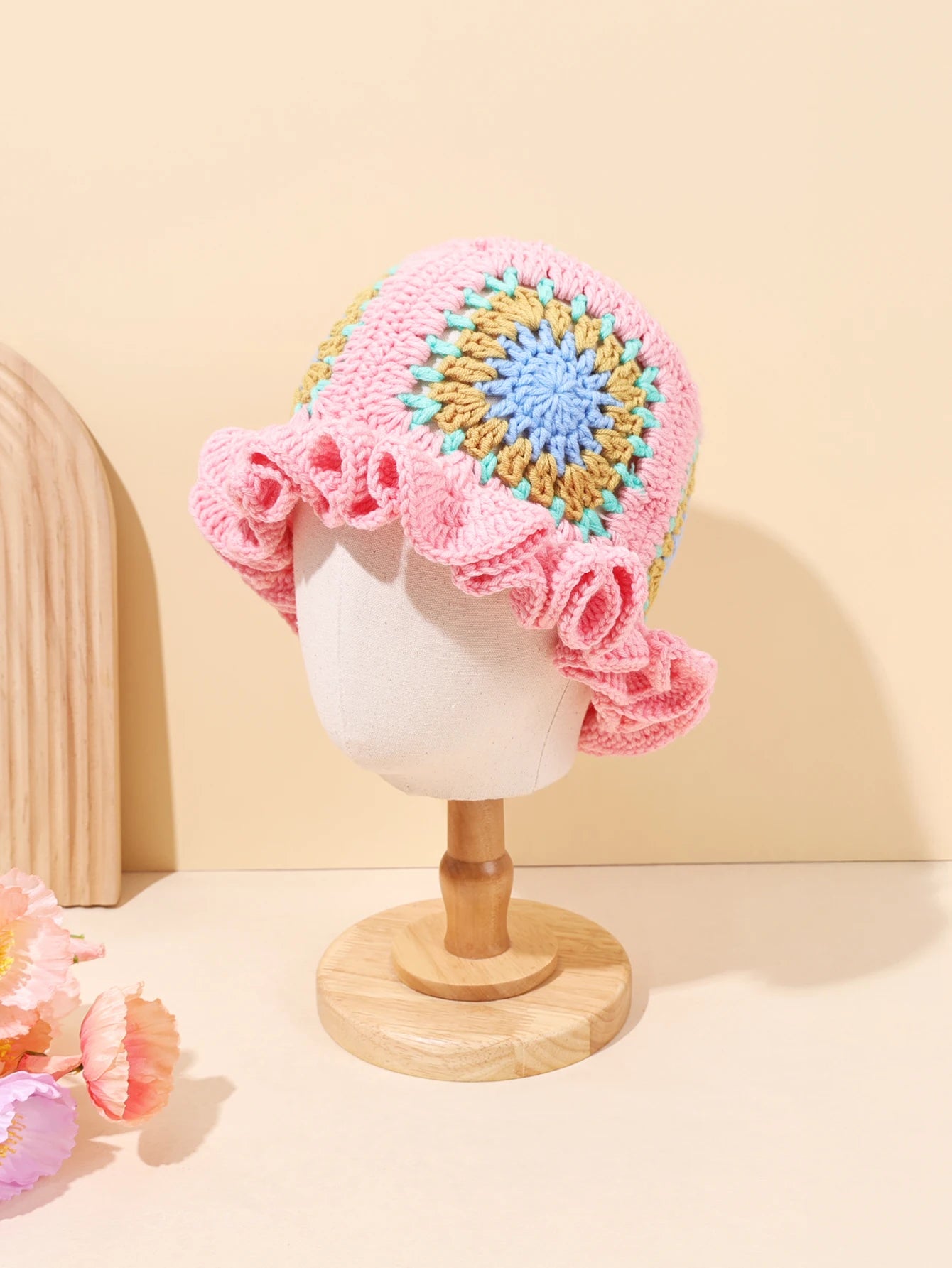Retro Flower Patchwork Crochet Bucket Hat