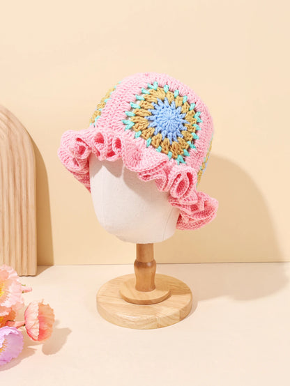 Retro Flower Patchwork Crochet Bucket Hat