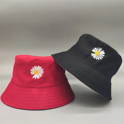 Reversible Daisy Embroidered Harajuku Bucket Hat