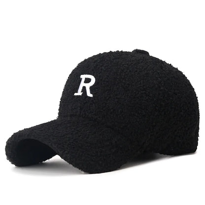 Korean Teddy Fleece Letter Baseball Cap